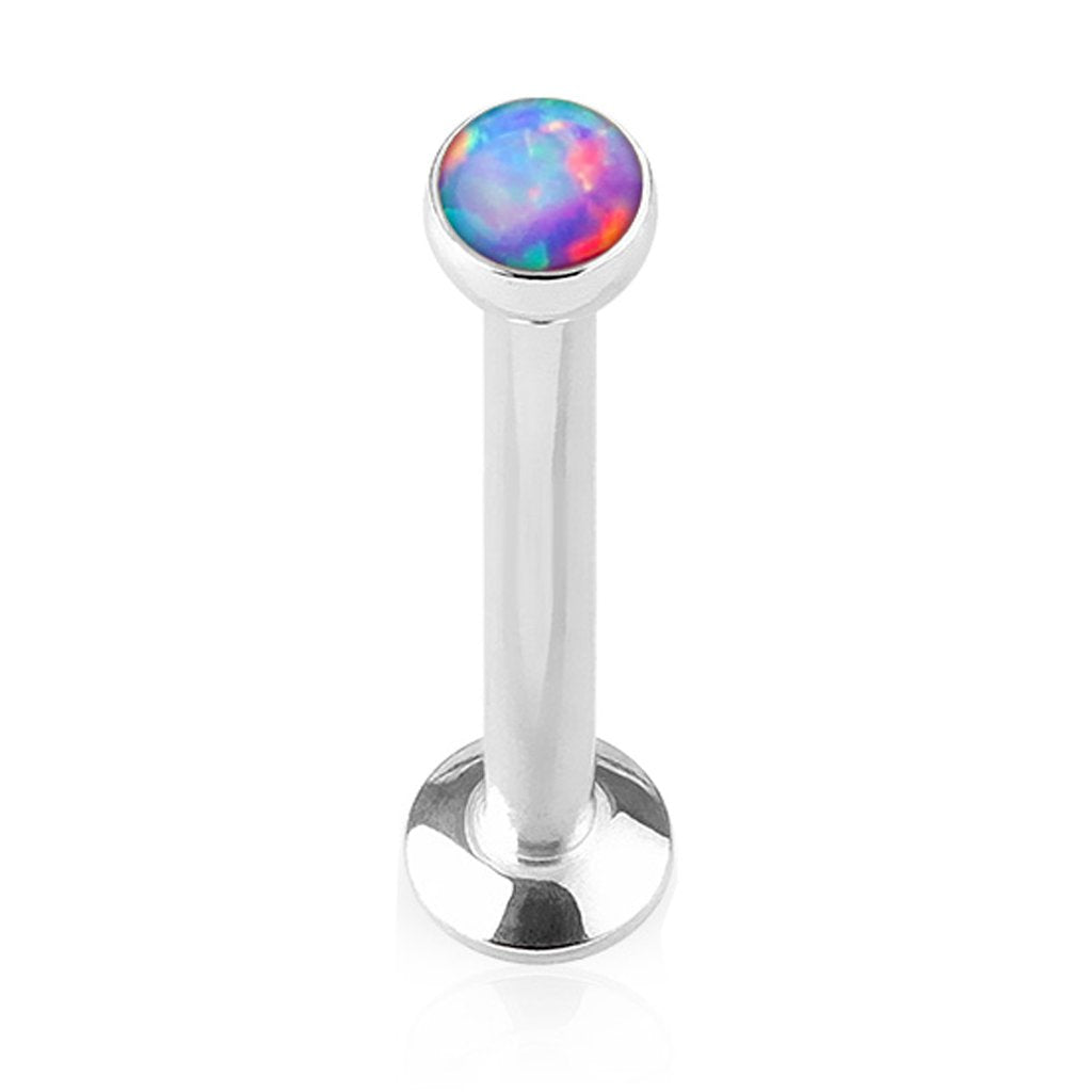 16G Opal Set Flat Disc Top Internally Threaded 316L Surgical Steel Labret Lip Chin or Ear Cartilage Stud