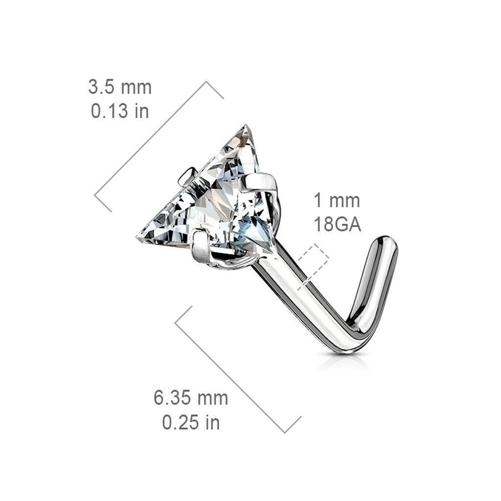 Triangle CZ Top 316L Surgical Steel L Bend Stud Nose Ring (18G | 1/4" (6mm) | 3.5mm)