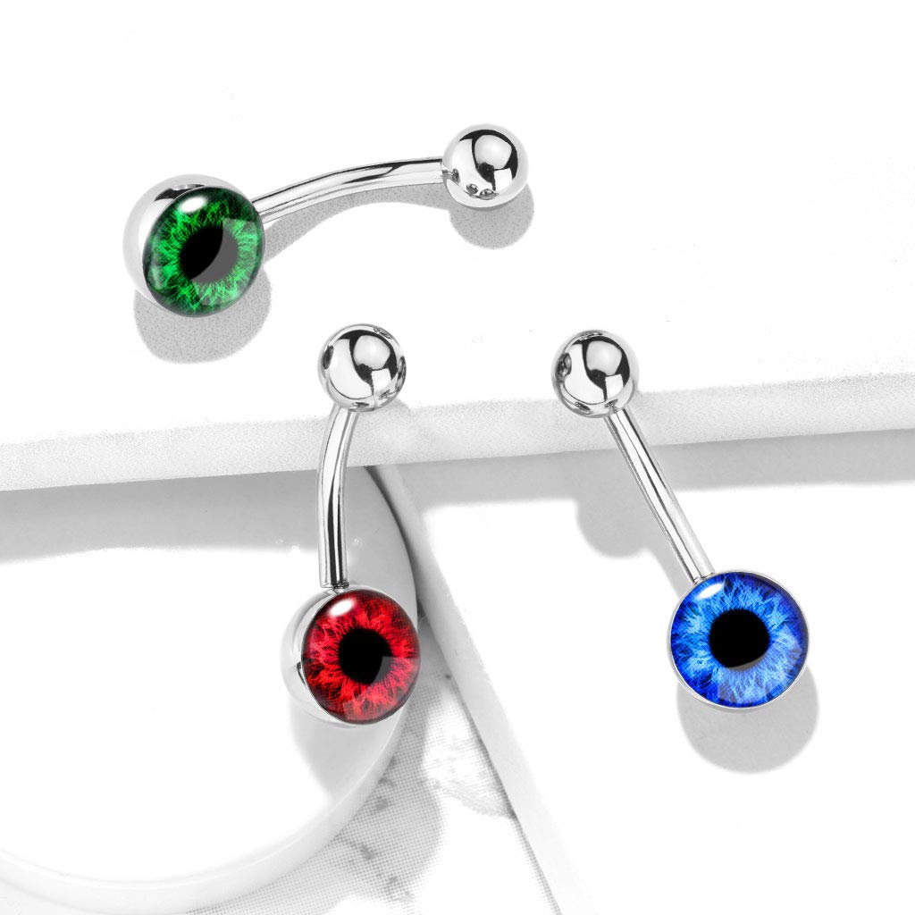 14GA Eyeball Inlaid 316L Surgical Steel Naval Belly Button Ring