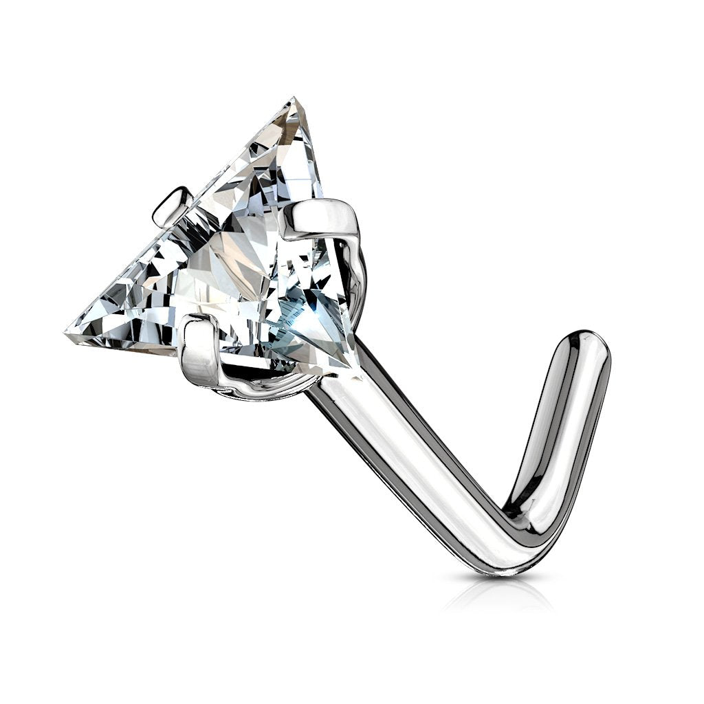 Triangle CZ Top 316L Surgical Steel L Bend Stud Nose Ring (18G | 1/4" (6mm) | 3.5mm)