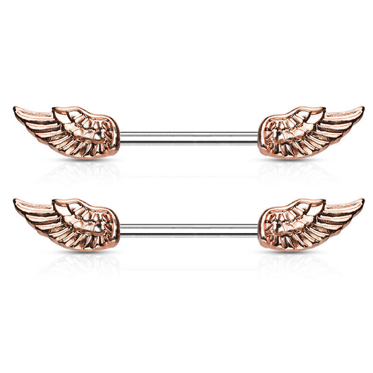 14GA Angel Wings 316L Surgical Steel Nipple Barbell Ring - SOLD AS PAIR
