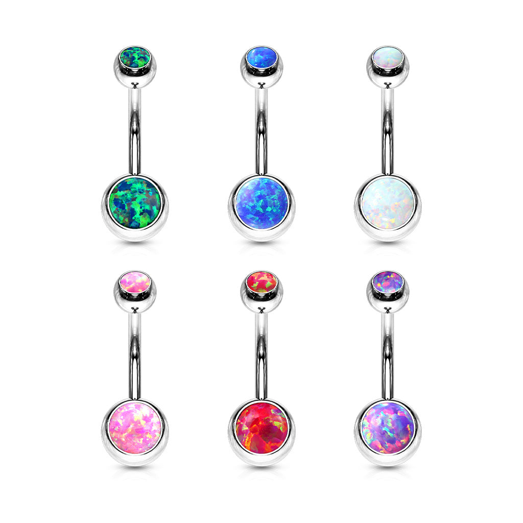 Double Opal Set 316L Surgical Steel Navel Belly Button Ring