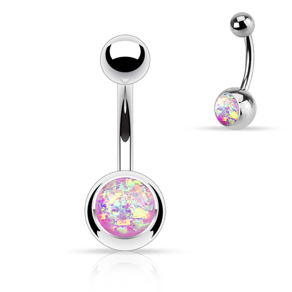 14GA Synthetic Opal Glitter Set 316L Surgical Steel Belly Button Rings