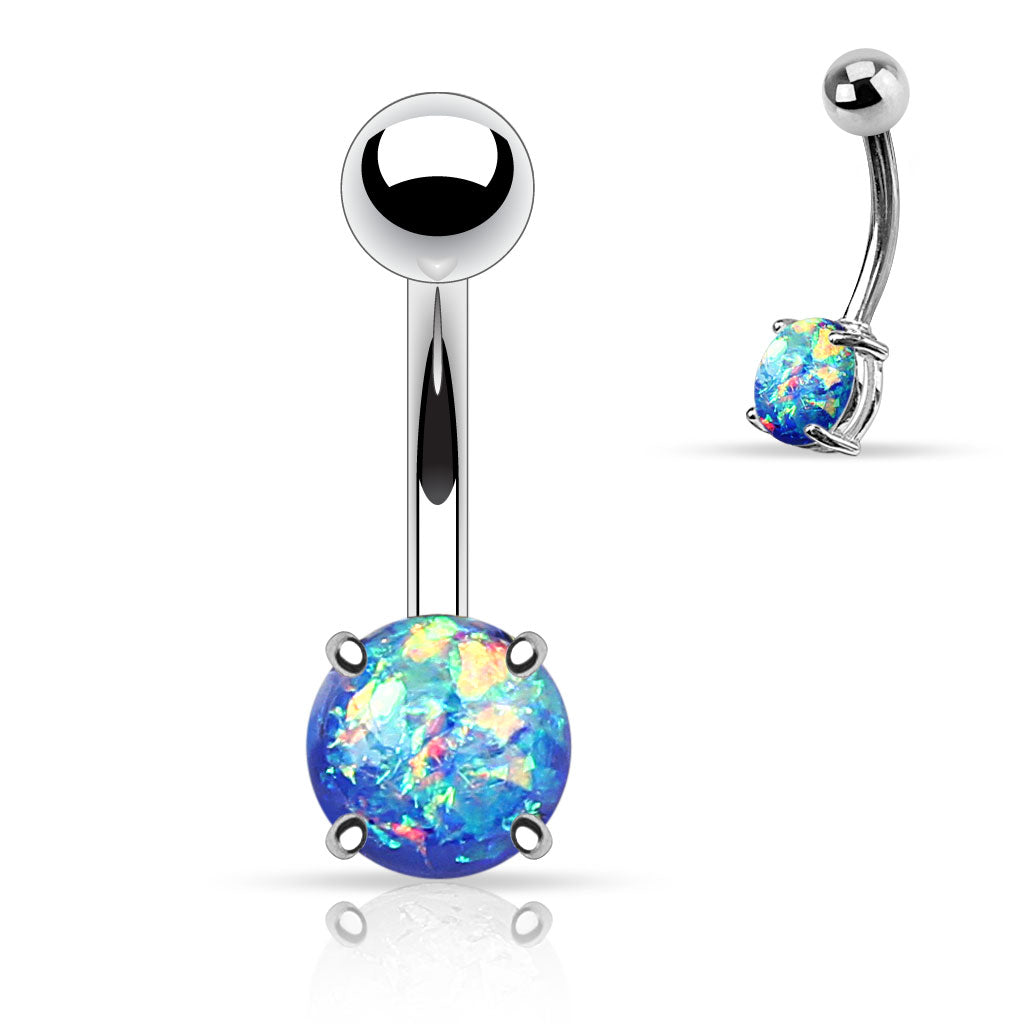 14GA Synthetic Opal Glitter Prong Set 316L Surgical Steel Belly Button Rings