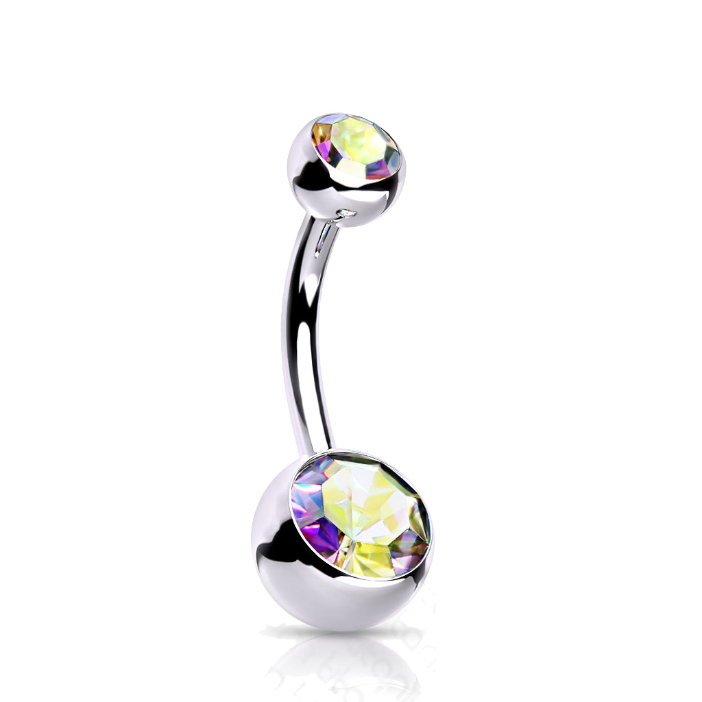 14GA Solid G23 Implant Grade 23 Titanium Internally Threaded Double Jeweled Navel Belly Ring