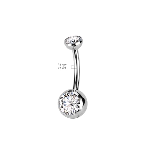 FIFTH CUE 14 Gauge Implant Grade Titanium Threadless Push In Double CZ Bezel Set Belly Button Ring