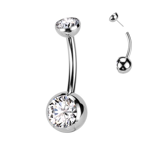 FIFTH CUE 14 Gauge Implant Grade Titanium Threadless Push In Double CZ Bezel Set Belly Button Ring