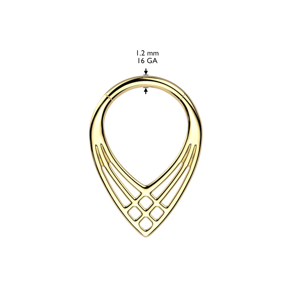 FIFTH CUE 16 Gauge Septum Ring with Titanium Chevron Hinged Segment Hoop, 8-10mm Diameter, Gold or Silver Plated