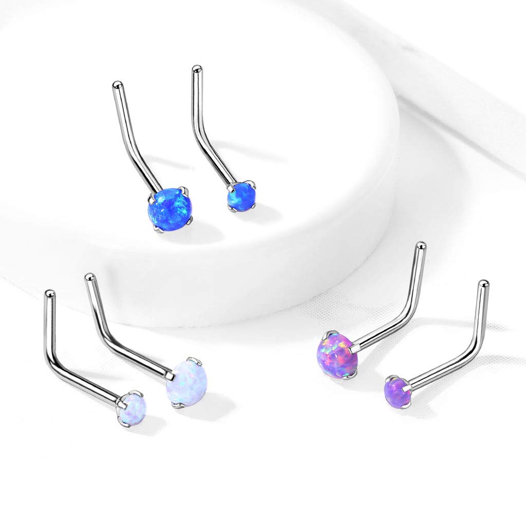 FIFTH CUE Opal Prong set Top 316L Surgical Steel L Bend Nose Stud Rings