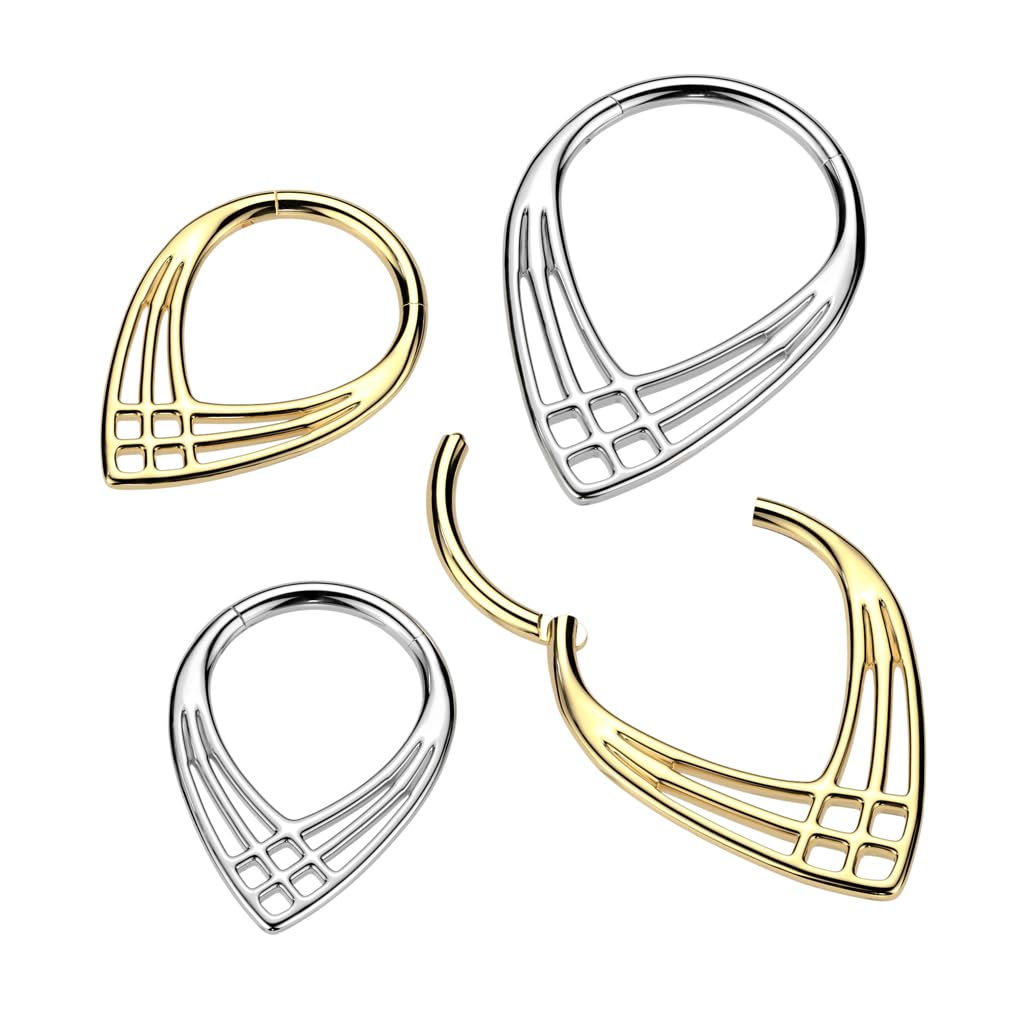 FIFTH CUE 16 Gauge Septum Ring with Titanium Chevron Hinged Segment Hoop, 8-10mm Diameter, Gold or Silver Plated