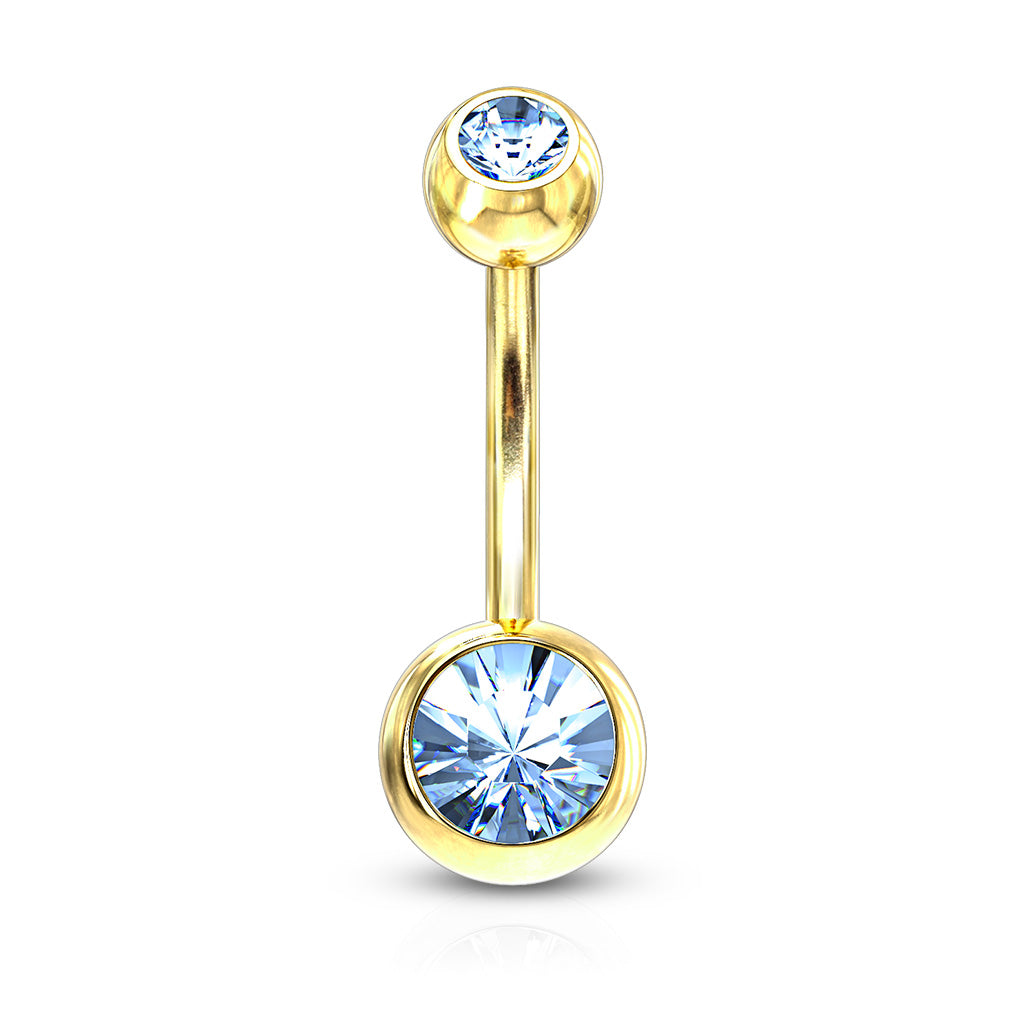 FIFTH CUE Double Press Fit Jeweled Gold IP over 316L surgical Steel Belly Button Rings