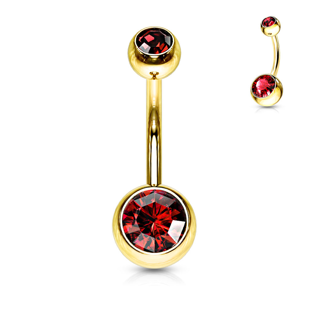 FIFTH CUE Double Press Fit Jeweled Gold IP over 316L surgical Steel Belly Button Rings