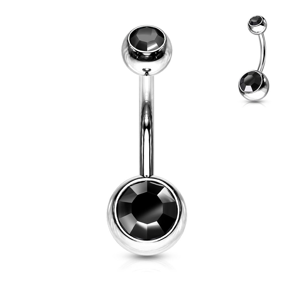 FIFTH CUE Double Jeweled 316L Surgical Stainless Steel Belly Button Navel Rings