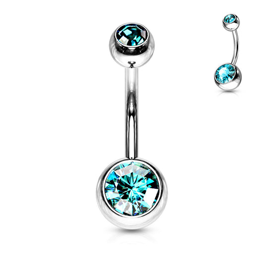 FIFTH CUE Double Jeweled 316L Surgical Stainless Steel Belly Button Navel Rings