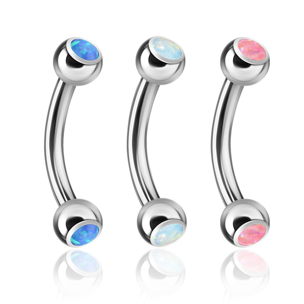 16G Double Ball 316L Surgical Implant Grade Steel Curved Eyebrow Barbell Ring