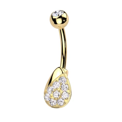 FIFTH CUE 316L Surgical Steel Belly Ring With Pave CZ Teardrop