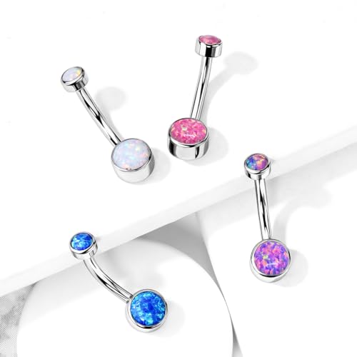 FIFTH CUE Implant Grade Solid Pure Titanium Internally Threaded Round Bezel Set Double Opal Navel Belly Ring