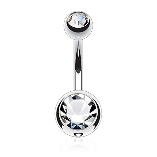 FIFTH CUE 14G Grade 23 Solid Titanium Double Gem Ball Naval Belly Button Ring