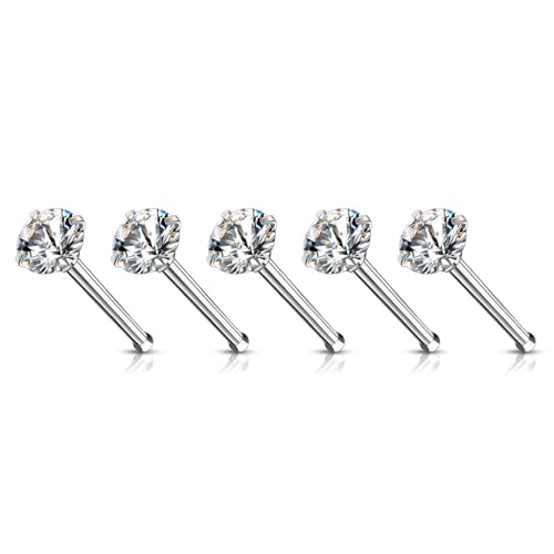 FIFTH CUE 20 Gauge 4 Prong Set Round CZ Top 316L Surgical Steel Nose Bone Stud Rings