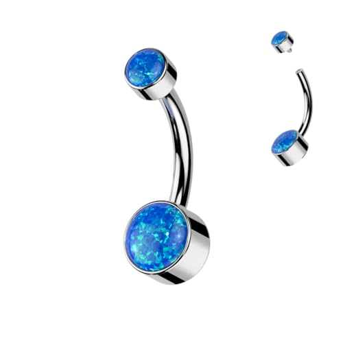 FIFTH CUE Implant Grade Solid Pure Titanium Internally Threaded Round Bezel Set Double Opal Navel Belly Ring