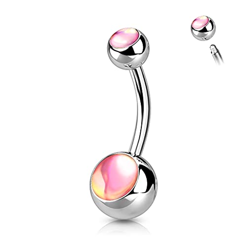 FIFTH CUE Double Iridescent Stone 316L Surgical Steel Belly Button Rings