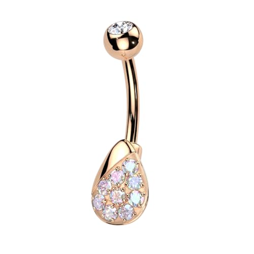FIFTH CUE 316L Surgical Steel Belly Ring With Pave CZ Teardrop