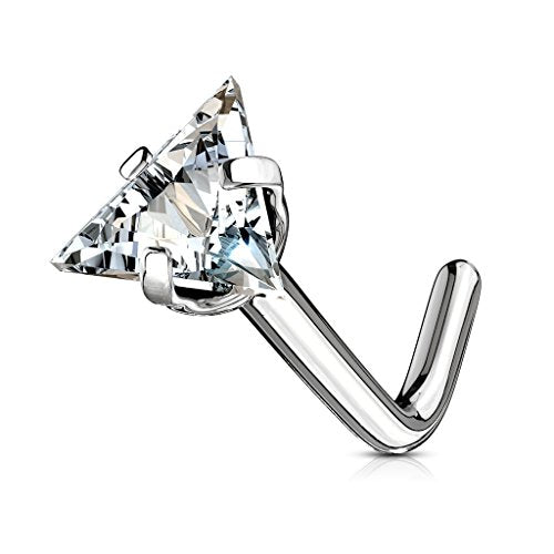 FIFTH CUE Triangle CZ Top 316L Surgical Steel L Bend Stud Nose Ring