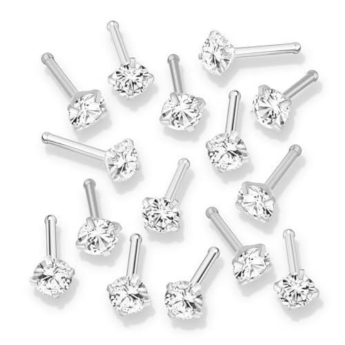 FIFTH CUE 20 Gauge 4 Prong Set Round CZ Top 316L Surgical Steel Nose Bone Stud Rings