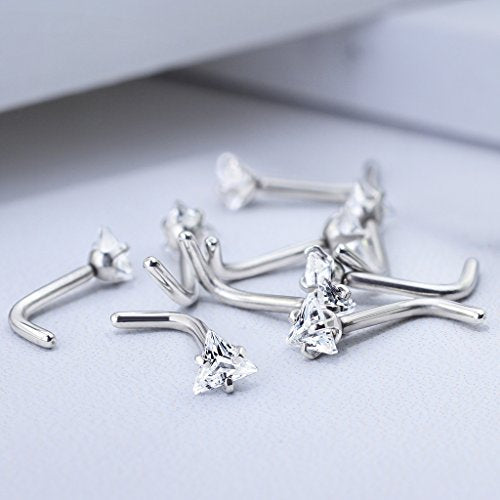 FIFTH CUE Triangle CZ Top 316L Surgical Steel L Bend Stud Nose Ring