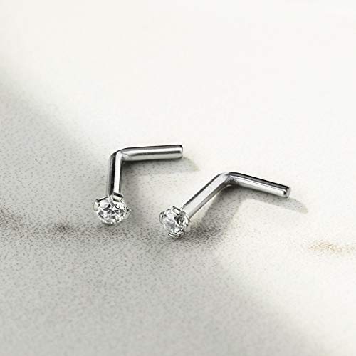 FIFTH CUE Solid Titanium L Bend Nose Stud with Prong Set Gem