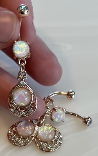 FIFTH CUE 14G Opal Glitter Center Vintage Filigree Dangle Surgical Steel Belly Button Navel Rings