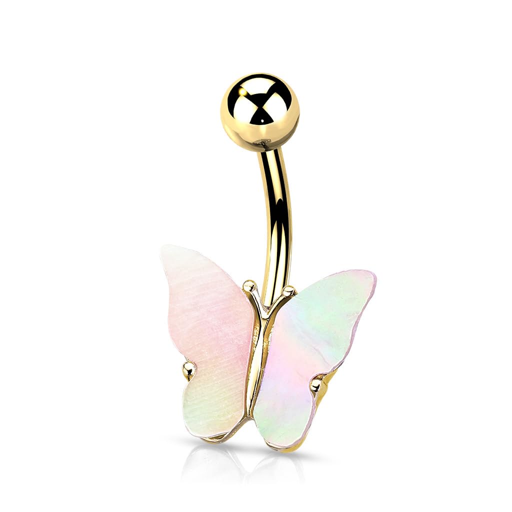 FIFTH CUE Shell Covered Butterfly 316L Surgical Steel Belly Button Ring