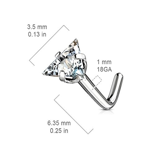 FIFTH CUE Triangle CZ Top 316L Surgical Steel L Bend Stud Nose Ring