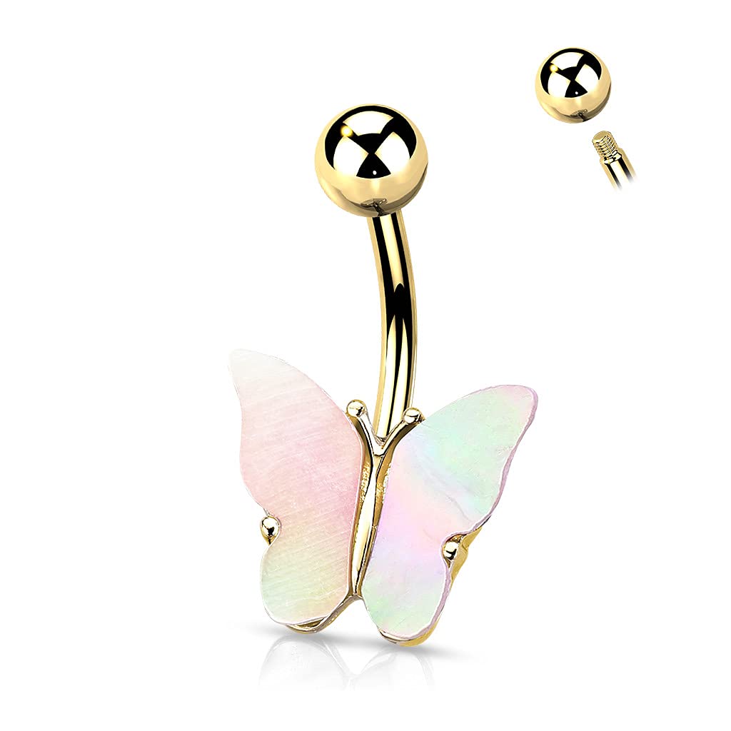 FIFTH CUE Shell Covered Butterfly 316L Surgical Steel Belly Button Ring