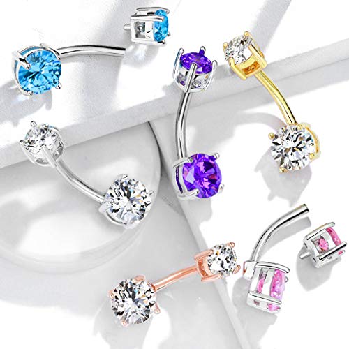 FIFTH CUE 14G Internally Threaded Top Double Prong Set CZ 316L Surgical Steel Belly Button Navel Rings