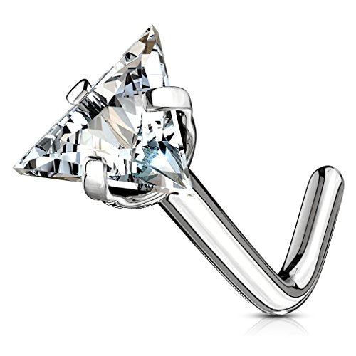 FIFTH CUE Triangle CZ Top 316L Surgical Steel L Bend Stud Nose Ring