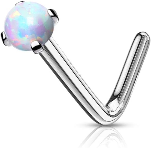 FIFTH CUE Opal Prong set Top 316L Surgical Steel L Bend Nose Stud Rings