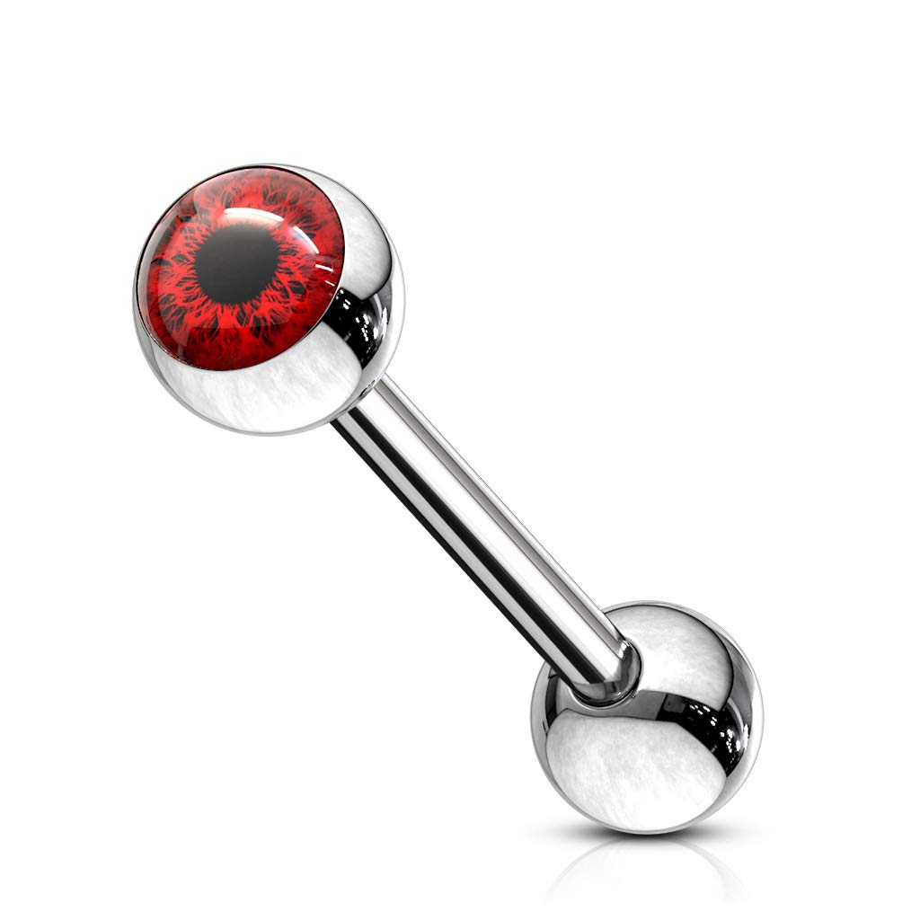 14GA Eyeball Inlaid 316L Surgical Steel Barbell Tongue Ring - Choose Color
