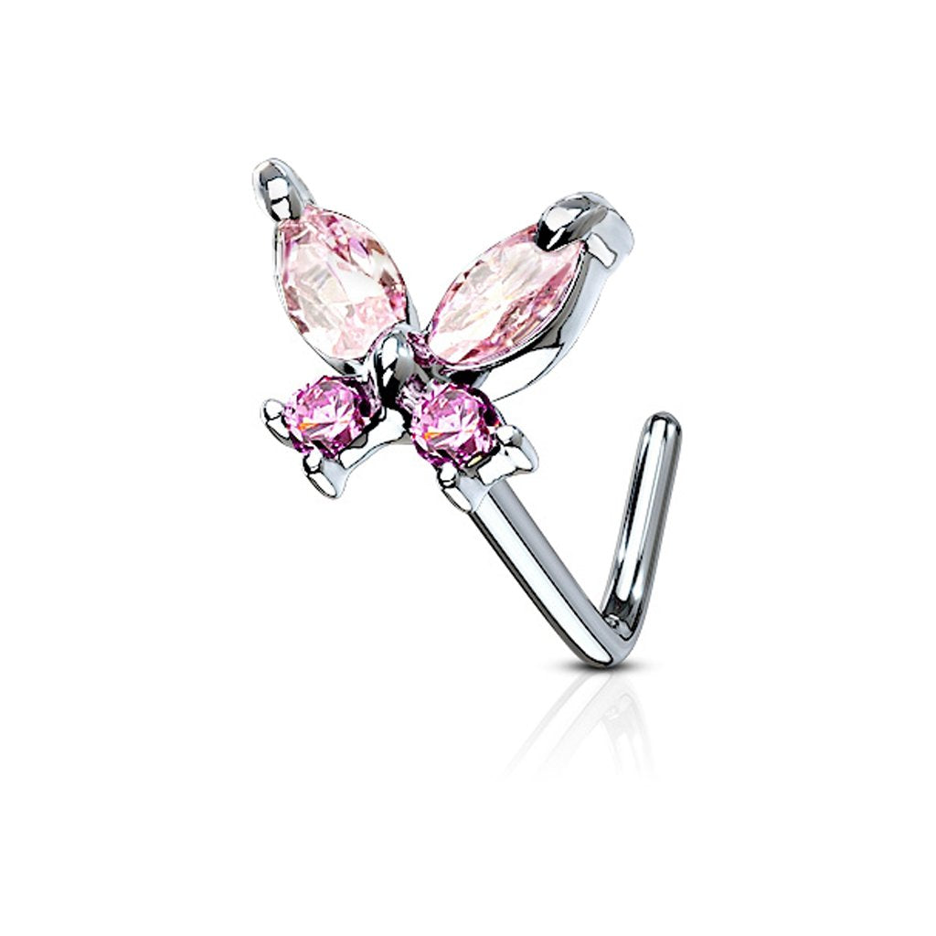 20GA CZ Butterfly 316L Surgical Steel L Bend Stud Nose Ring