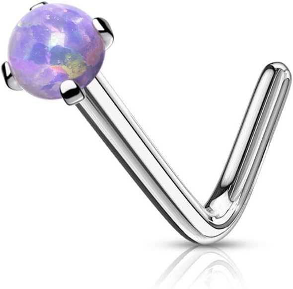 FIFTH CUE Opal Prong set Top 316L Surgical Steel L Bend Nose Stud Rings