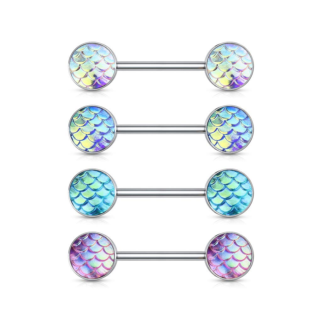 14G Fish Scale Set Ends 316L Surgical Steel Nipple Barbell Ring