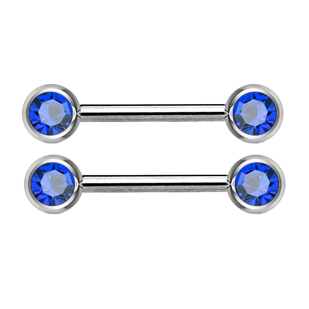 14GA Double Front Facing Gem 316L Surgical Steel Barbell - Nipple Bar (SOLD AS PAIR)