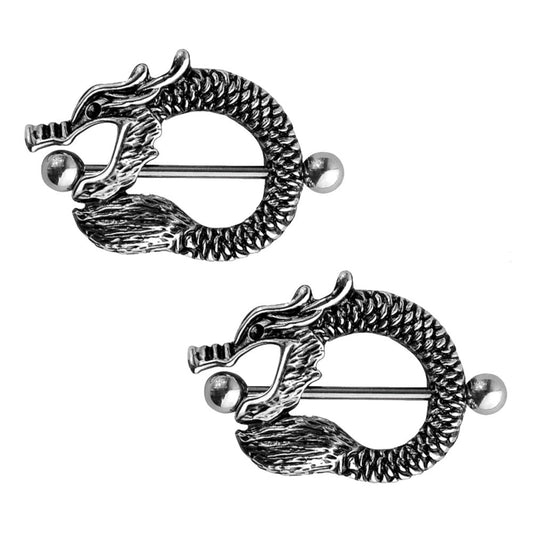 14GA Dragon Nipple Ring 316L Surgical Implant Grade Steel Barbell - SOLD AS PAIR