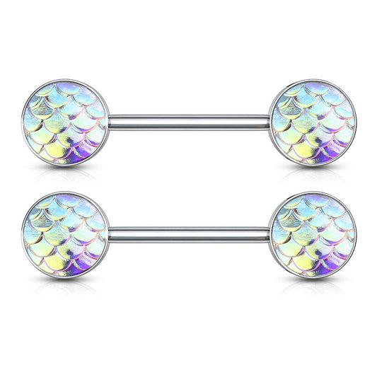 14G Fish Scale Set Ends 316L Surgical Steel Nipple Barbell Ring