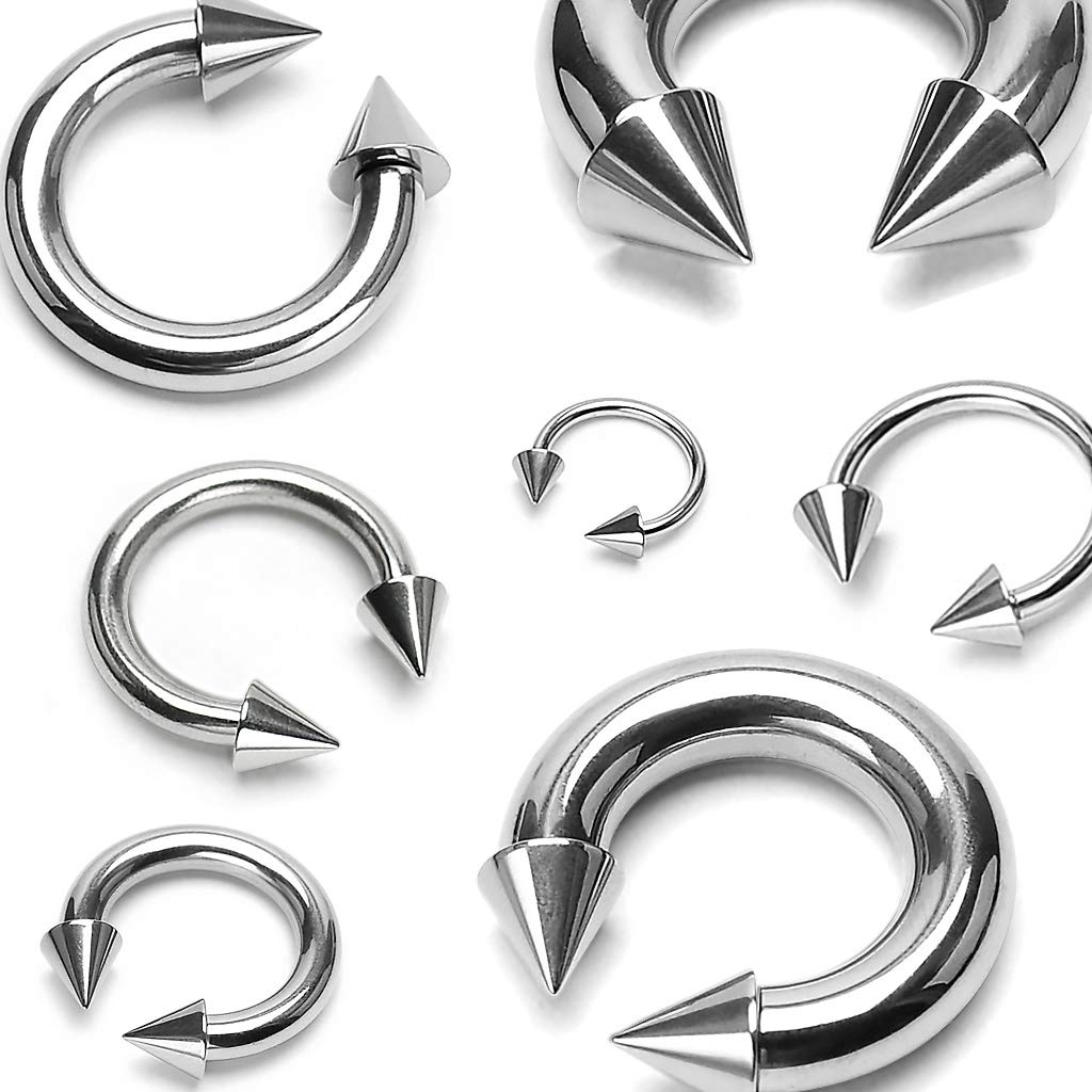 FIFTH CUE Spiked 316L Surgical Stainless Steel Circular Horseshoe Barbells w/Pointy Balls