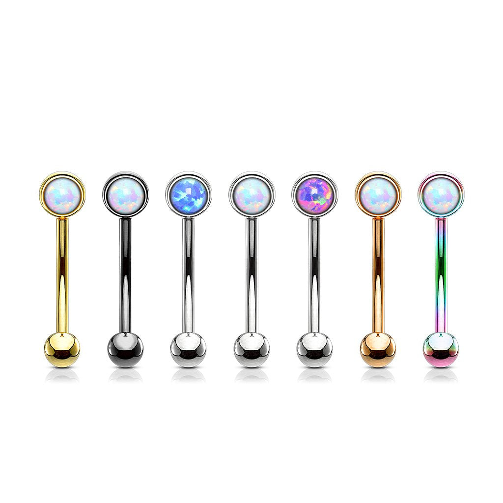 16GA Opal Flat 316L Surgical Steel Eyebrow Rook Piercing Curved Barbell