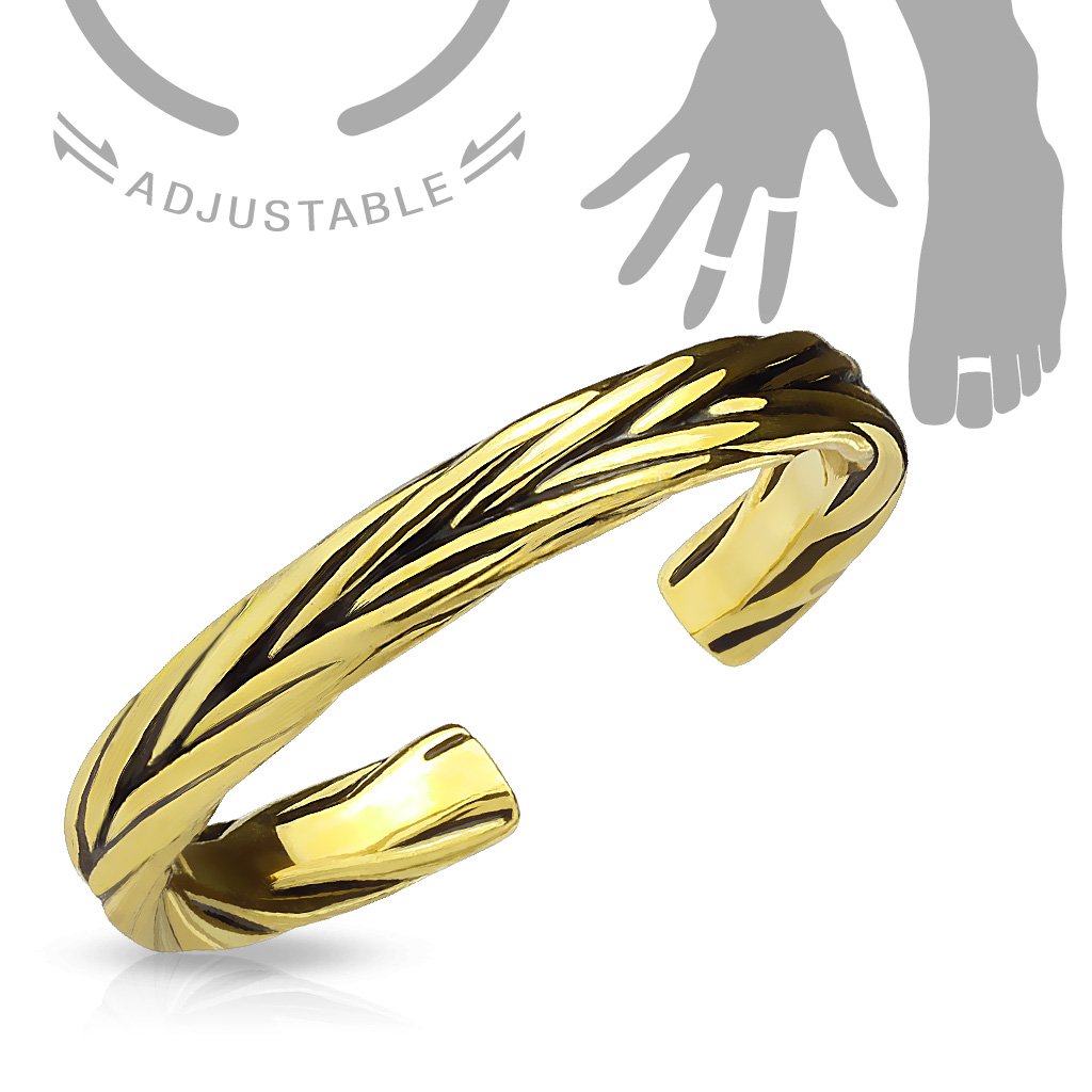 FIFTH CUE Double Braided Adjustable Gold Plated Brass Finger Mid-Ring or Toe Ring