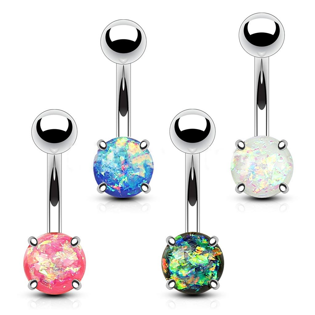 14GA 4pc Opal Glitter Prong Set 316L Surgical Steel Naval Belly Button Ring Value Set