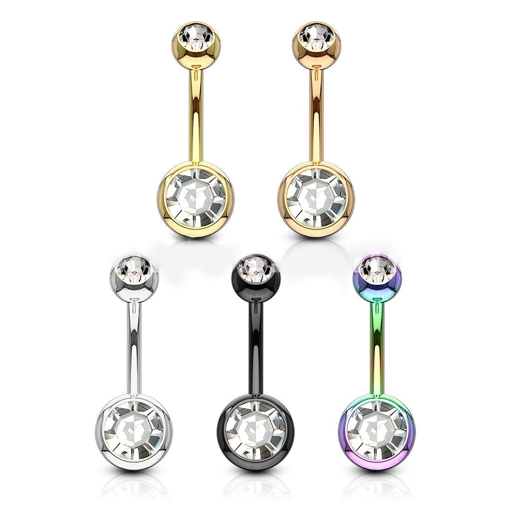 14GA Titanium IP 316L Double CZ Barbell Belly Rings (Various Colors)