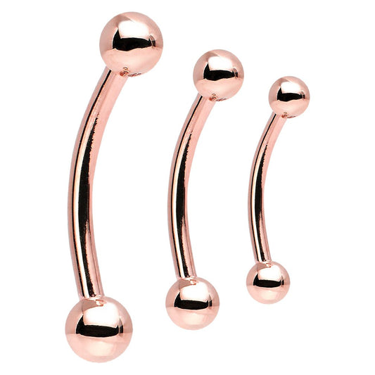 14GA Rose Gold IP Over 316L Surgical Steel Curved Eyebrow Barbell Ring